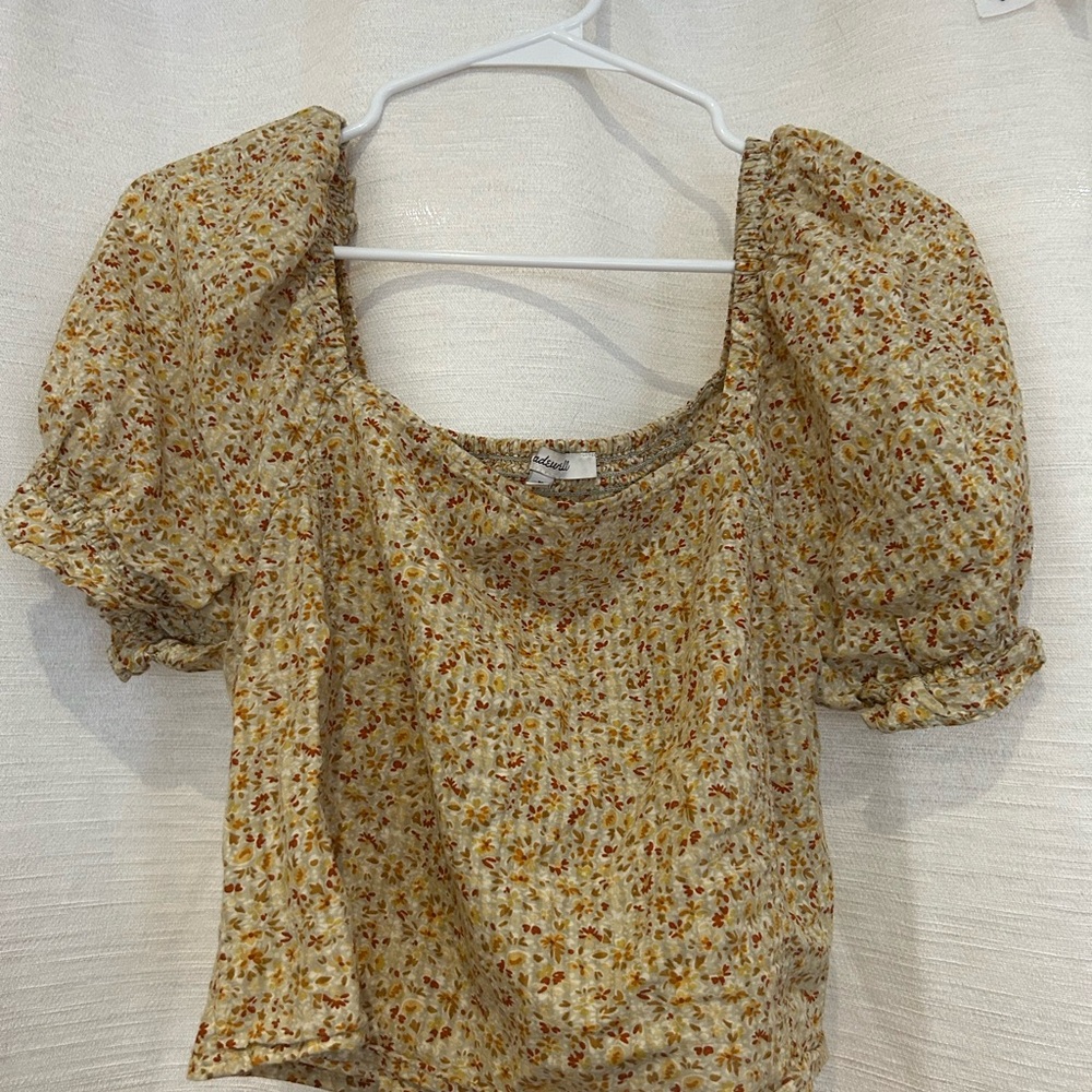 Madewell Floral Puff Sleeve Blouse - Cream and Brown